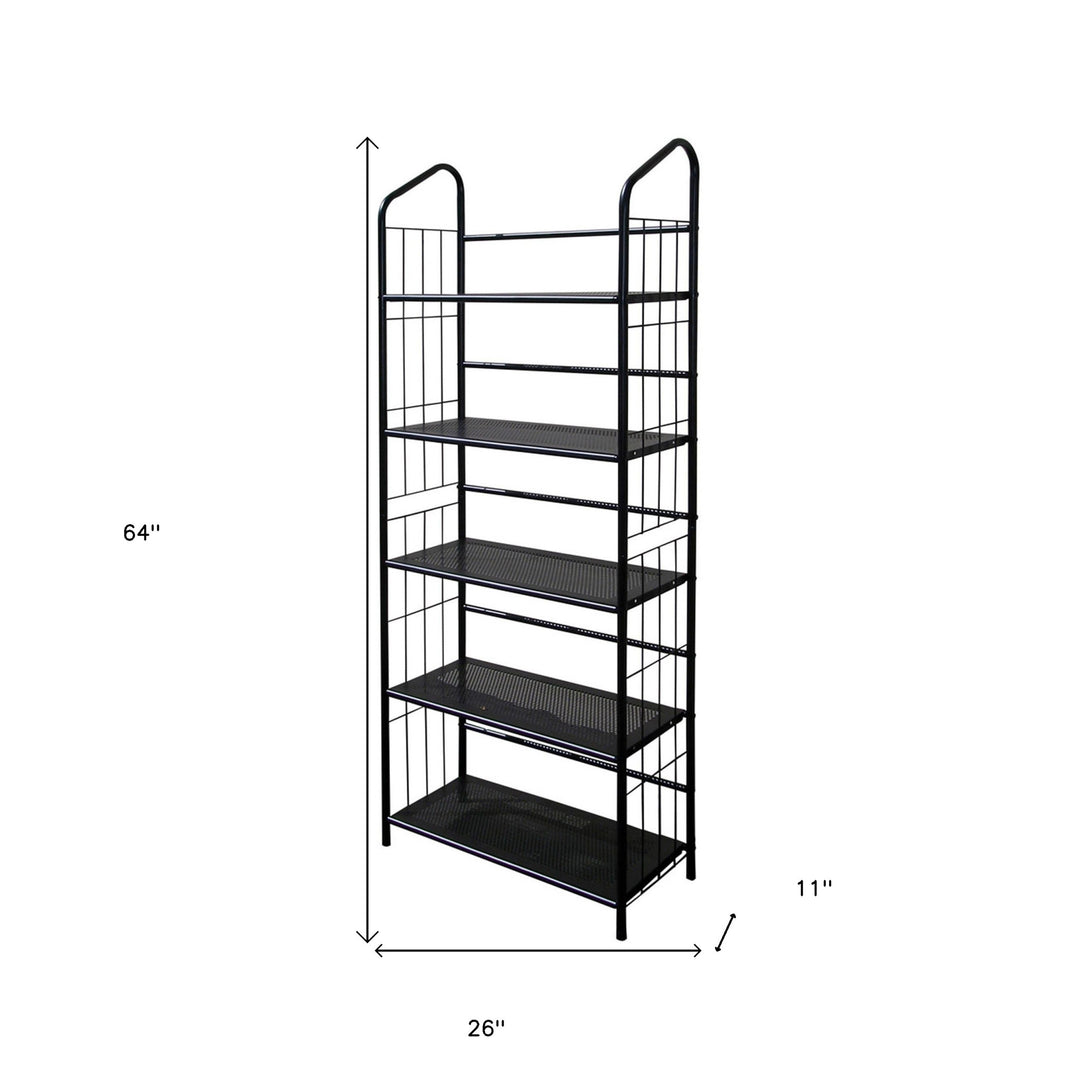 Black Five Shelf Metal Standing Book Shelf