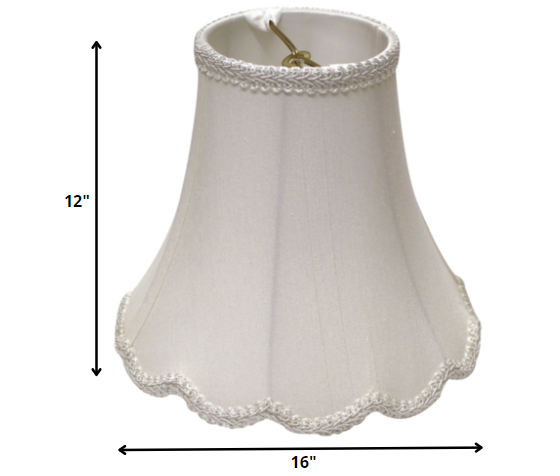 16" White Slanted Scallop Bell Monay Shantung Lampshade