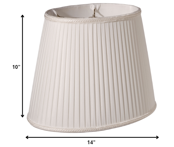 14" White Oval Side Pleat Shantung Lampshade