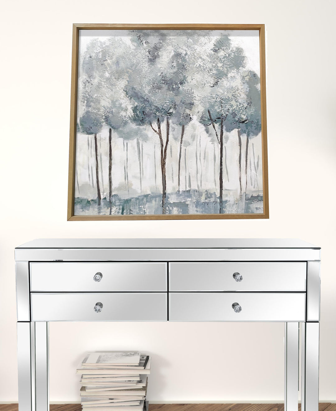 Modern All Over Blue Gray Forrest Canvas Wall Art Brown Picture Frame Print Wall Art