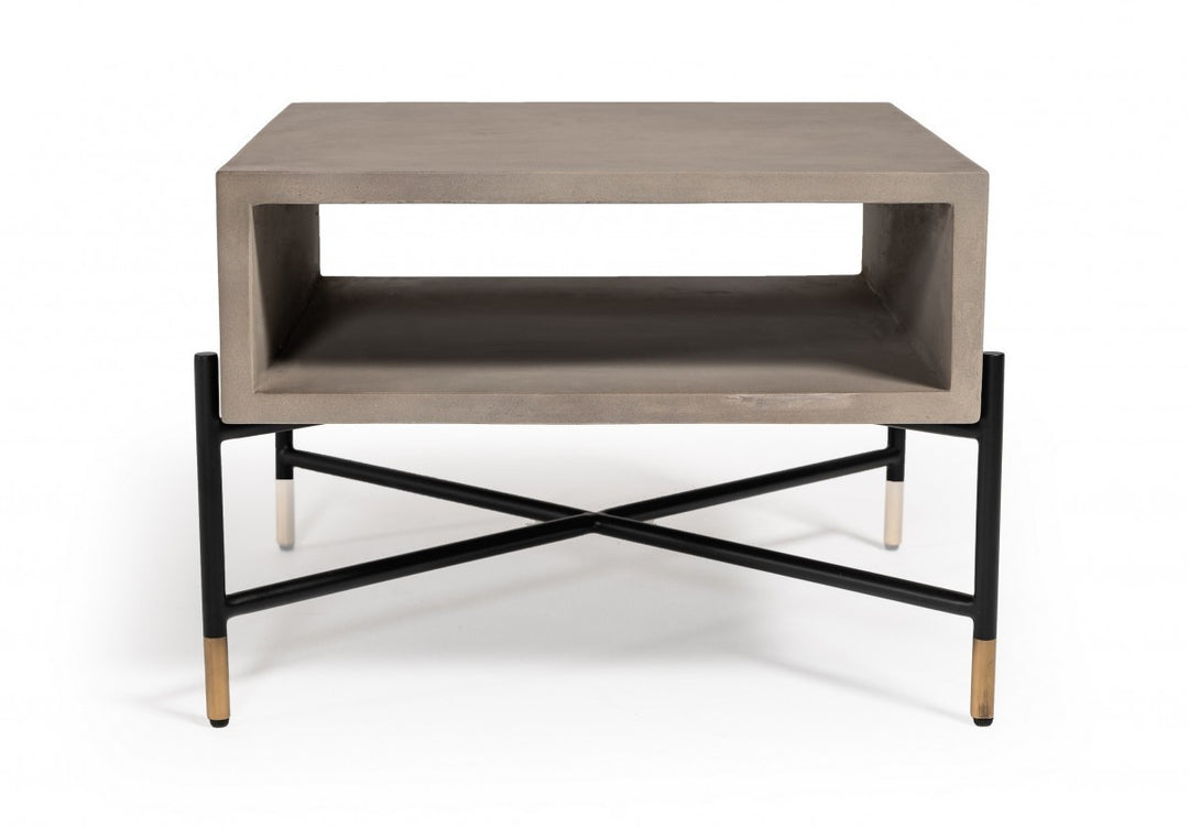 Modern Gray Concrete and Black Metal Coffee Table