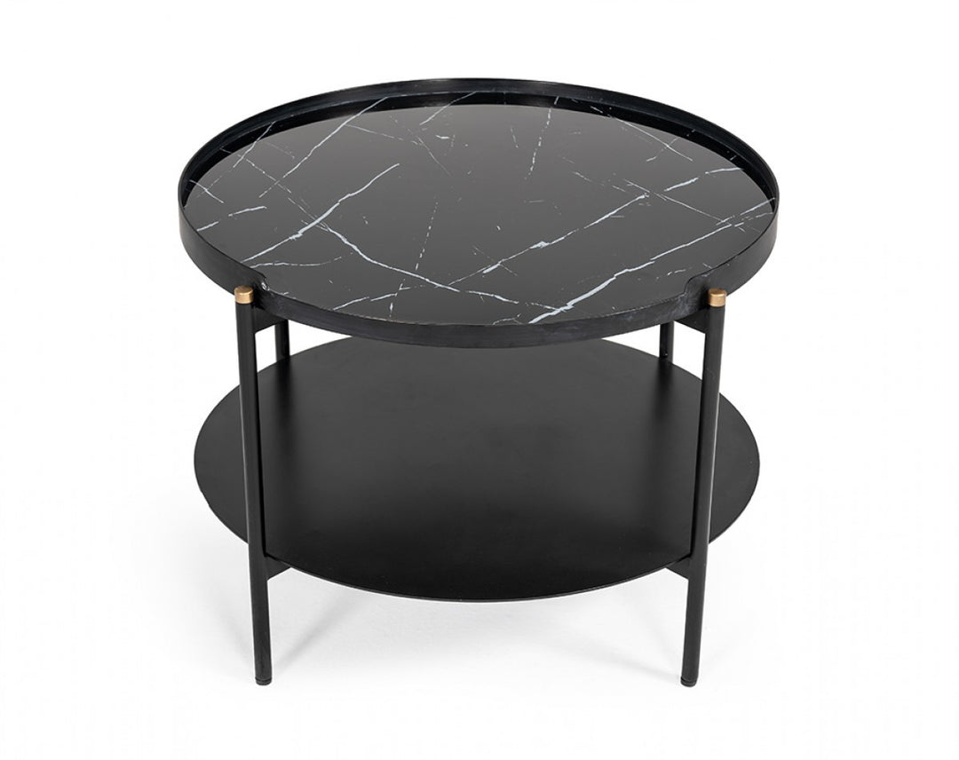 Modern Black Marble Painted Round Metal Coffee Table