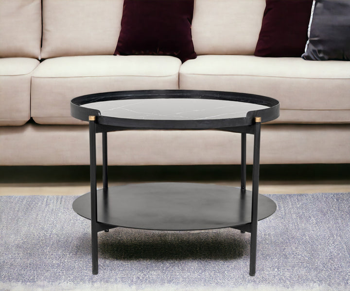 Modern Black Marble Painted Round Metal Coffee Table