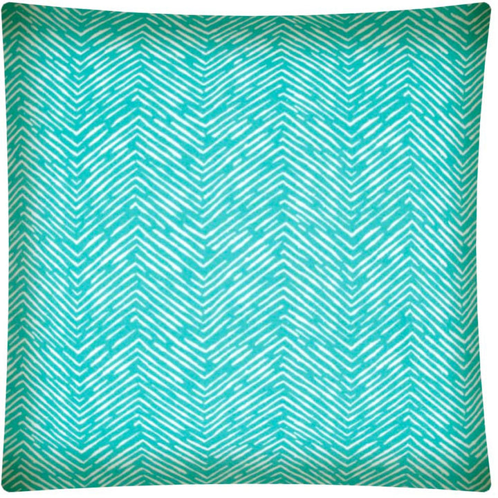 17" Turquoise and White Chevron Indoor Outdoor Throw Pillow Cover