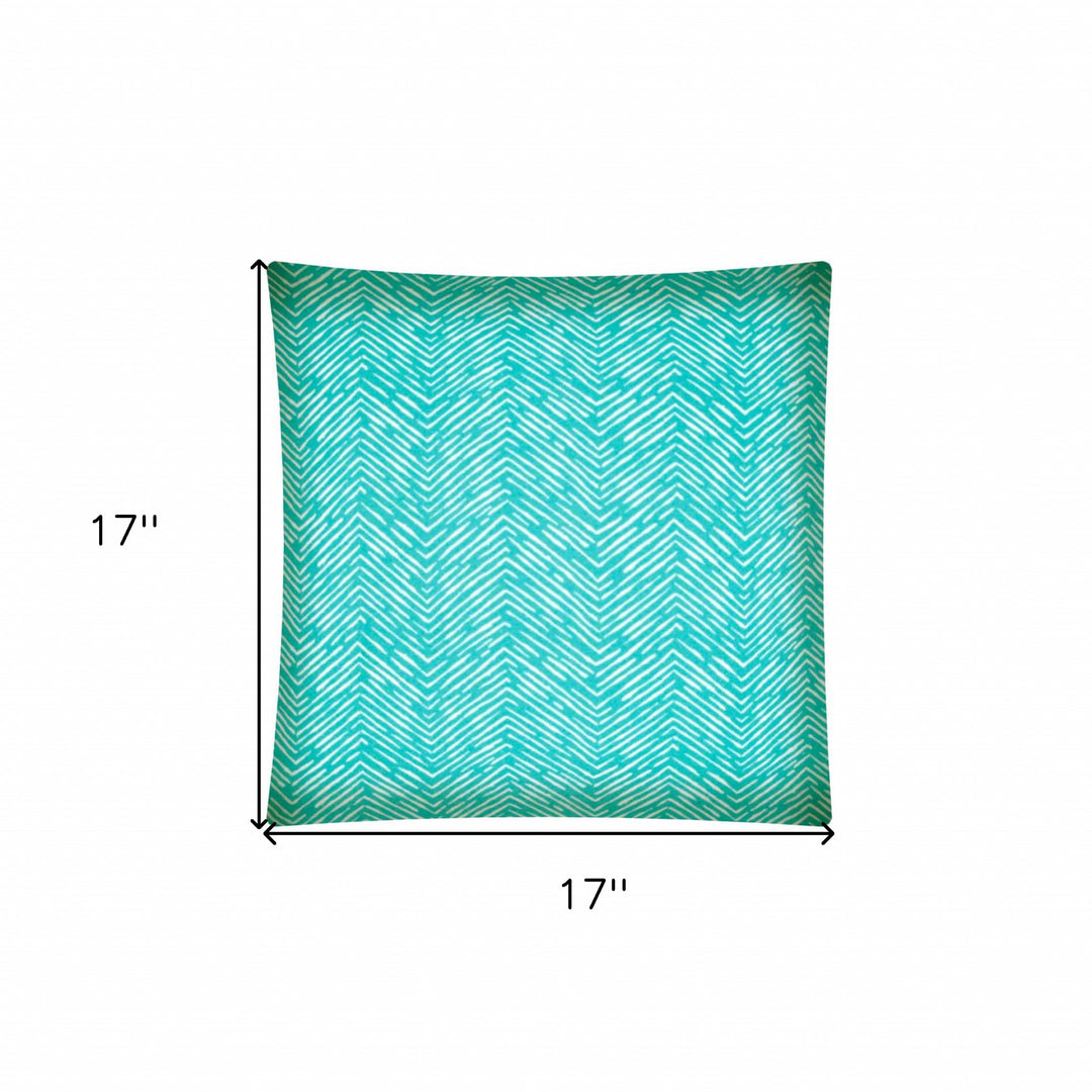 17" Turquoise and White Chevron Indoor Outdoor Throw Pillow Cover