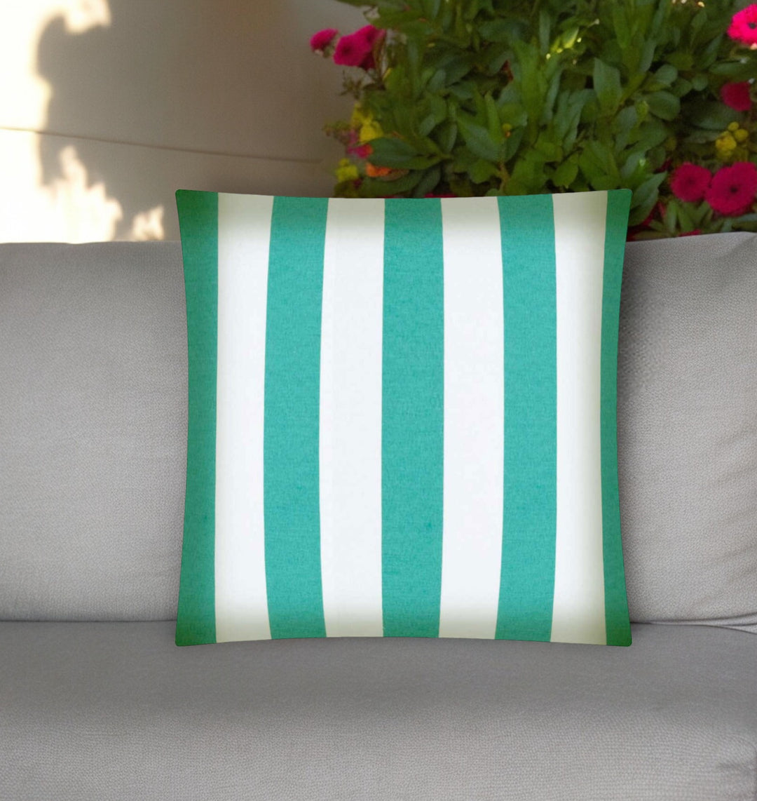 17" Turquoise and White Striped Indoor Outdoor Throw Pillow Cover