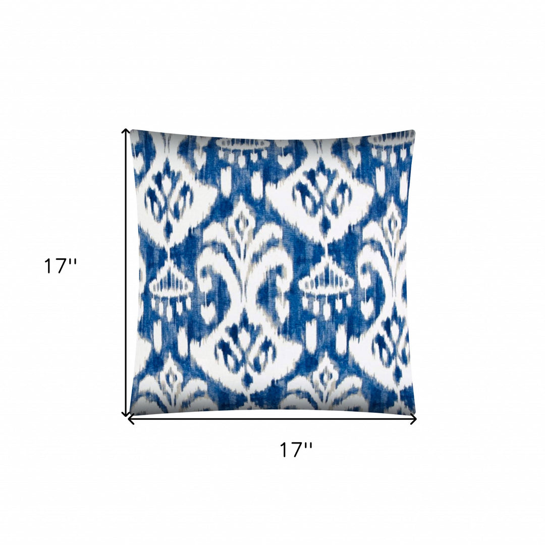 17" Indigo Taupe and Cream Ikat Indoor Outdoor Throw Pillow Cover