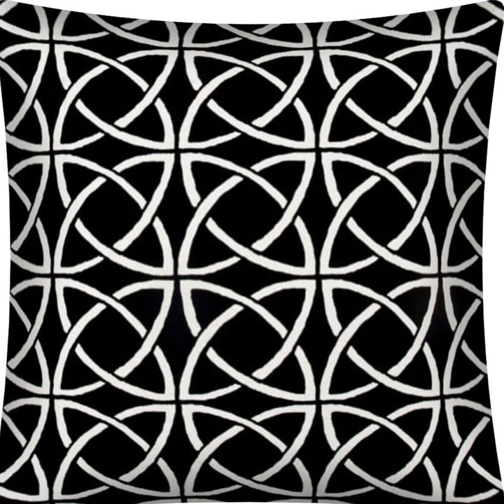 17" Black and White Interlocking Indoor Outdoor Throw Pillow Cover