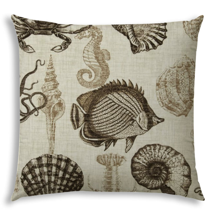 20" Taupe Brown and Natural Coastal Indoor Outdoor Throw Pillow Cover