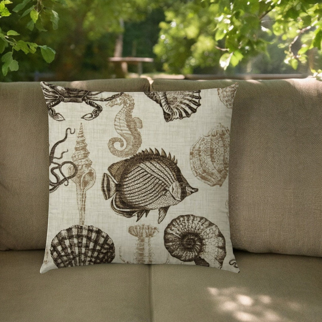 20" Taupe Brown and Natural Coastal Indoor Outdoor Throw Pillow Cover