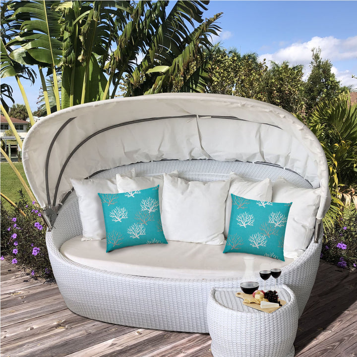 20" Aqua Gray and White Coral Indoor Outdoor Throw Pillow Cover