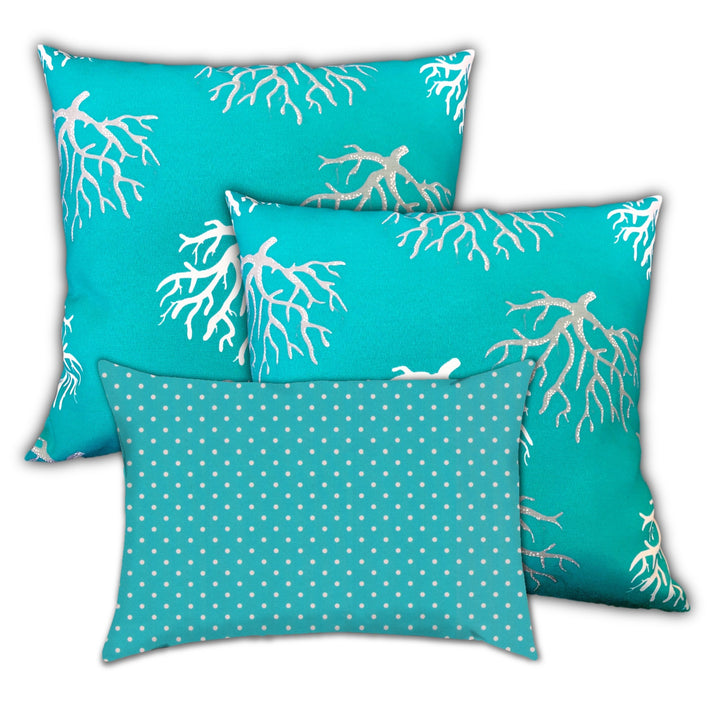 Set Of Three 19" X 19" Ocean Blue And White Zippered Coastal Throw Indoor Outdoor Pillow Cover