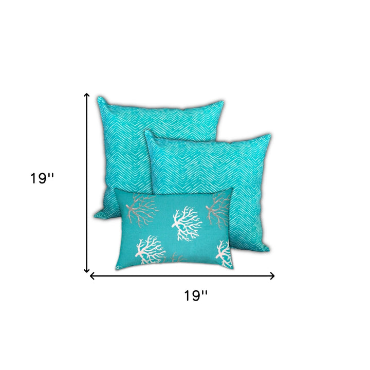 Set Of Three 19" X 19" Ocean Blue And White Zippered Coastal Throw Indoor Outdoor Pillow Cover