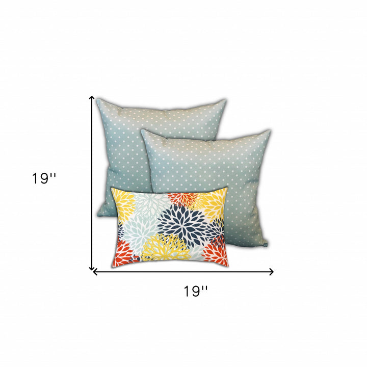 Set Of Three 19" X 19" Seafoam And White Zippered Polka Dots Throw Indoor Outdoor Pillow Cover