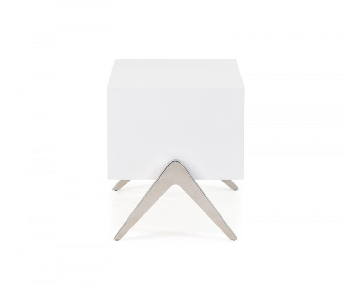 Modern Silky White Nightstand with One Drawer and Steel Legs