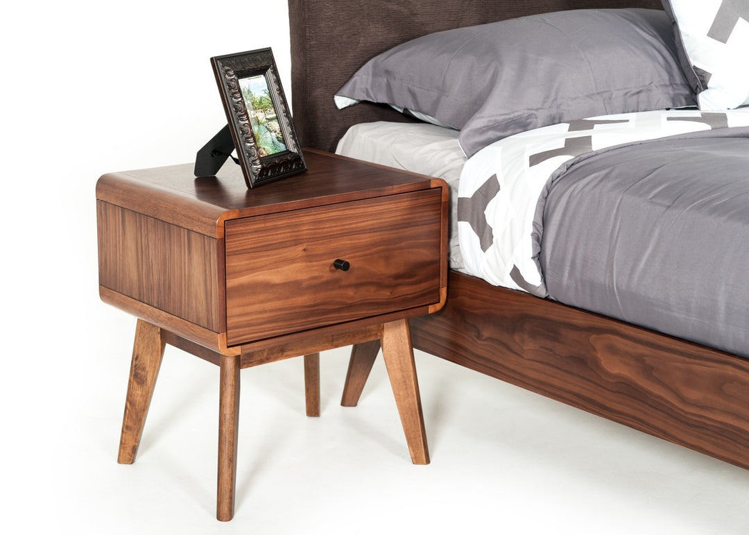 Modern Mid Century Walnut Nightstand with Single Drawer