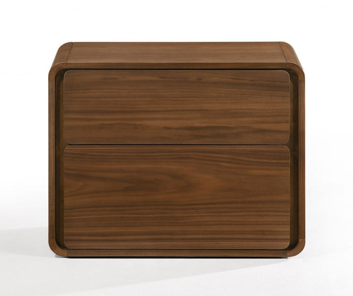 Modern Walnut Brown Nightstand with Two Drawers