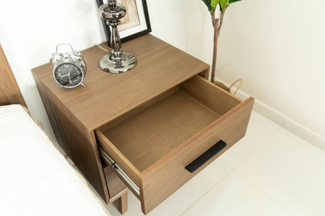 Natural Light Mocha Contemporary Nightstand with Two Drawers