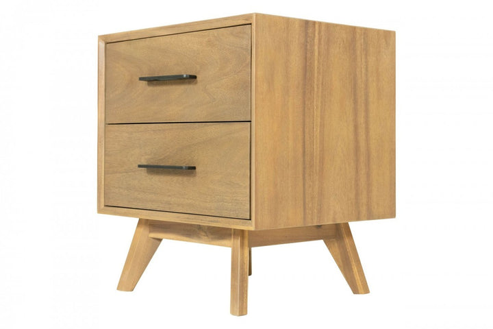 Natural Light Mocha Contemporary Nightstand with Two Drawers