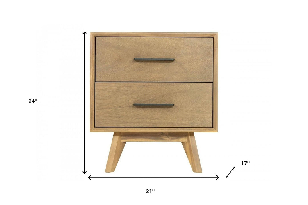 Natural Light Mocha Contemporary Nightstand with Two Drawers