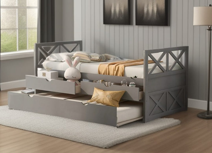 Gray Twin Bed with Trundle