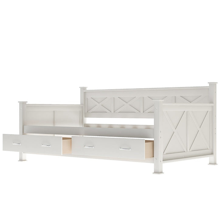 White Twin Two Drawers Bed