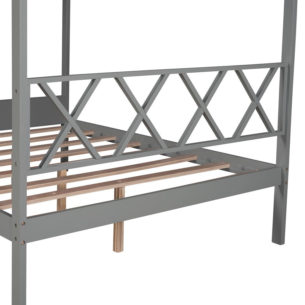 Gray Solid and Manufactured Wood Full Four Poster