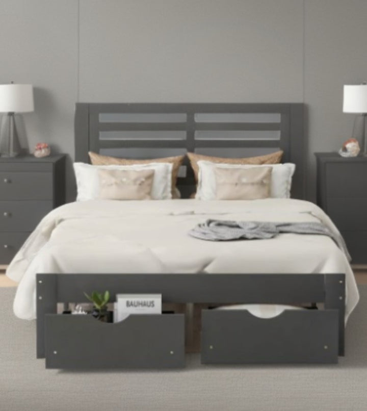 Gray Solid and Manufactured Wood Full Bed