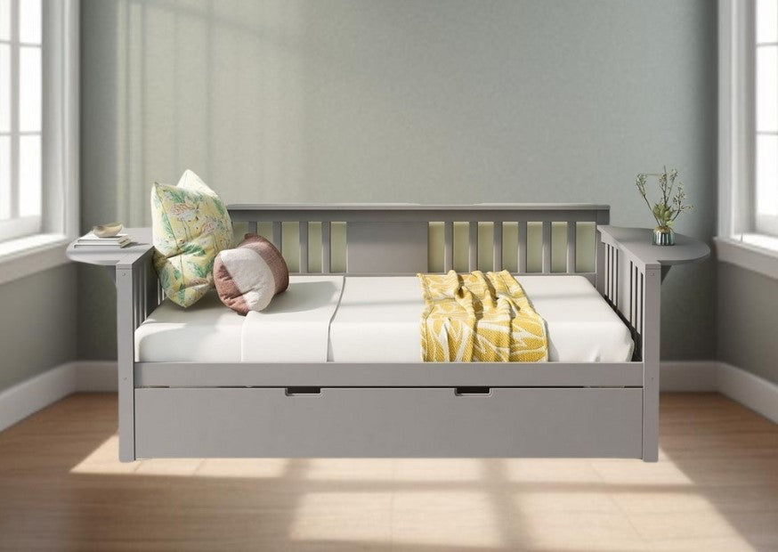 Gray Solid and Manufactured Wood Bed with Trundle