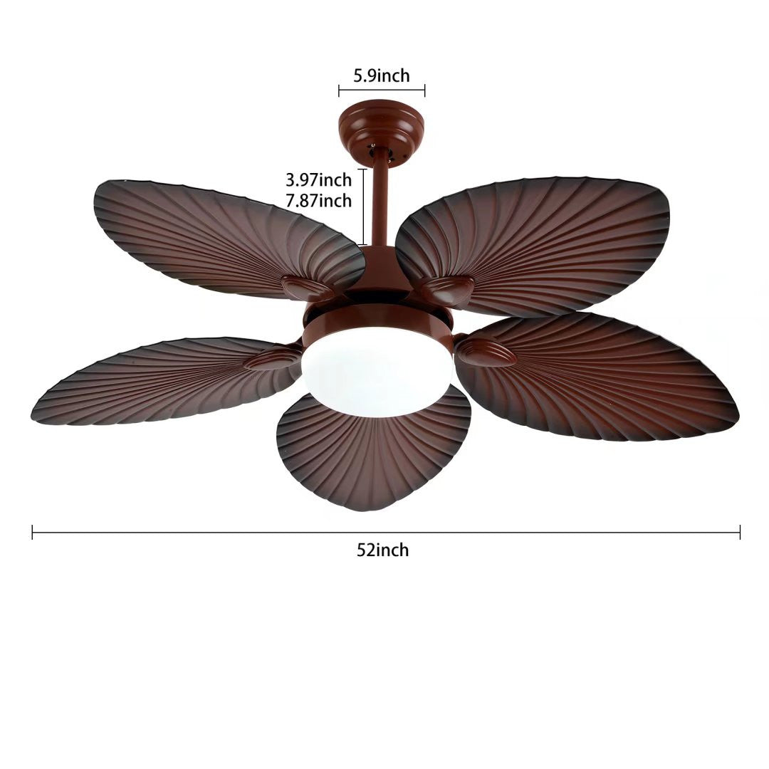 Brown Tropical Palm Metal Ceiling Lamp And Fan