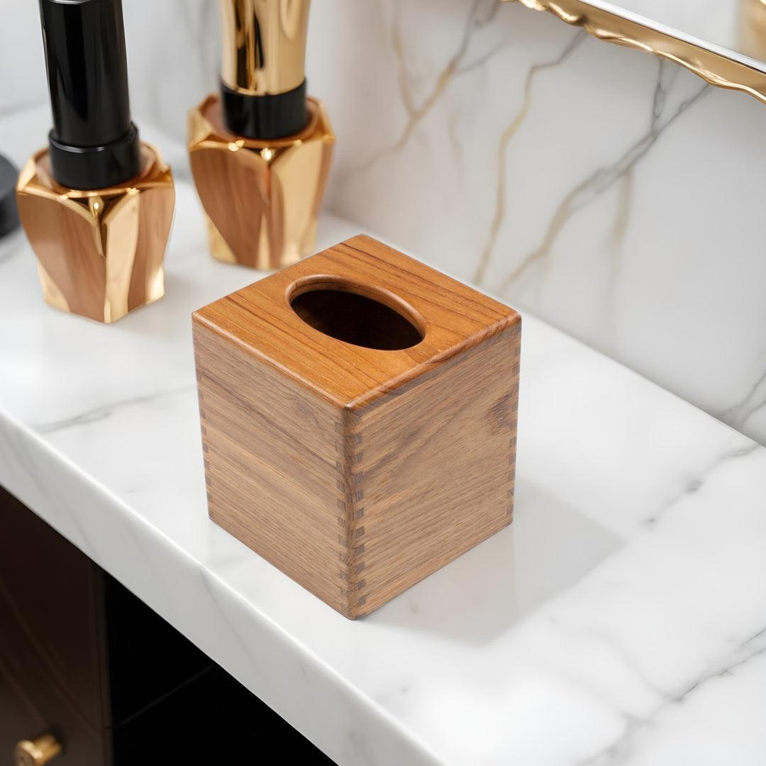 Traditional Solid Teak Square Tissue Box Cover