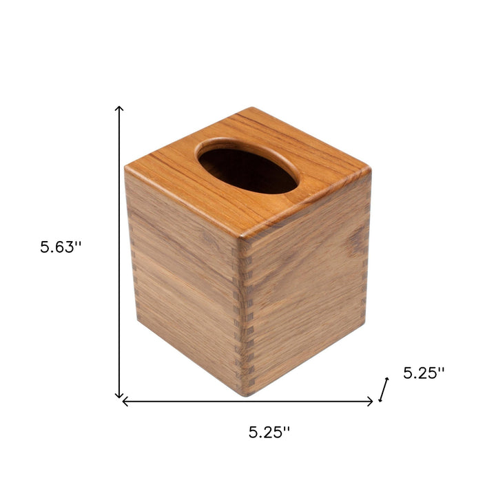 Traditional Solid Teak Square Tissue Box Cover