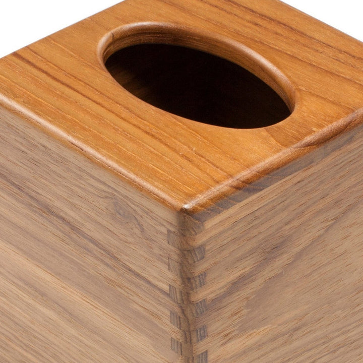 Traditional Solid Teak Square Tissue Box Cover