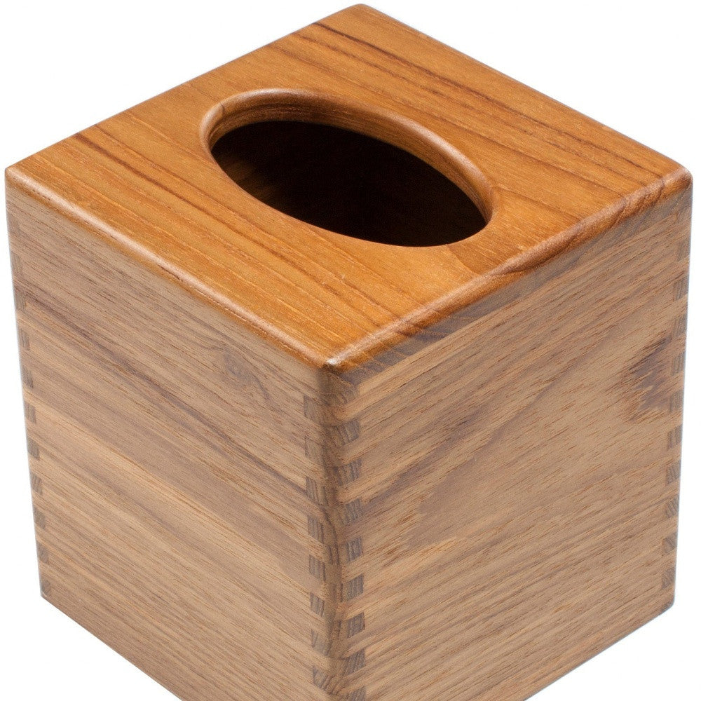 Traditional Solid Teak Square Tissue Box Cover