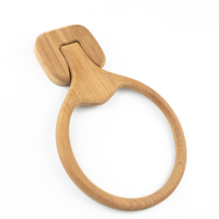 Natural Solid Teak Wood Wall Mount Towel Ring