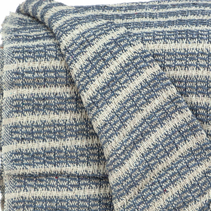 52" X 67" Blue and Gray Quilted Cotton Striped Throw Blanket