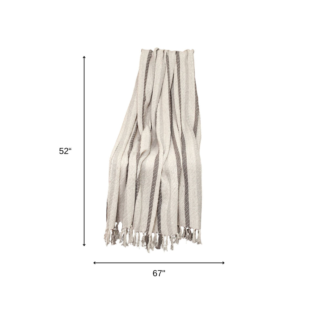 52" X 67" Beige Quilted Cotton Striped Throw Blanket