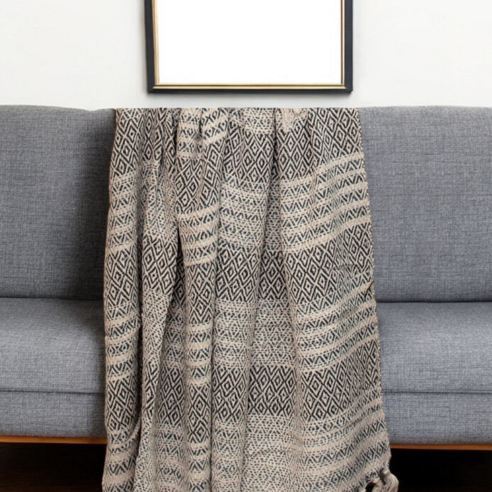 Beige and Taupe Diamond Weave Handloom Throw