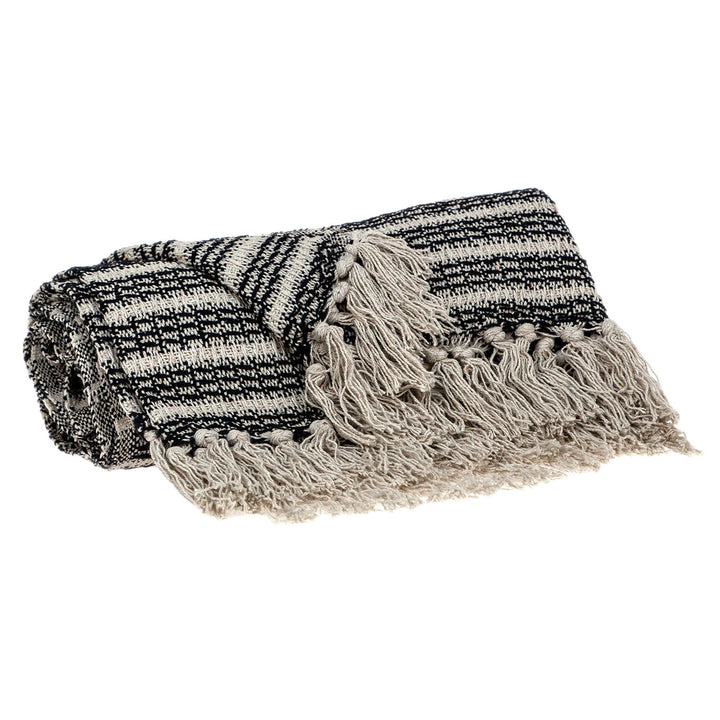 Black and Beige Striped Woven Handloom Throw Blanket