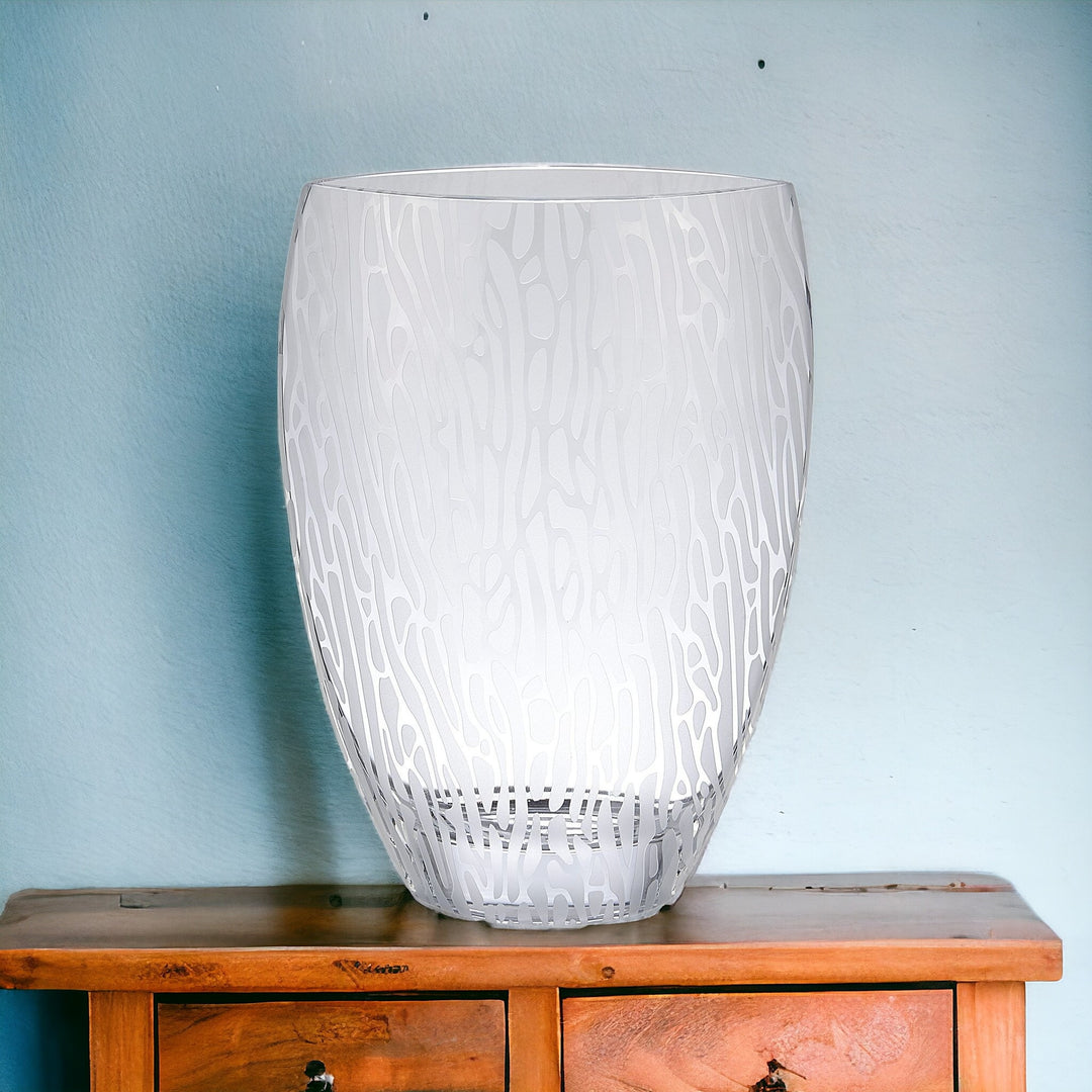 12" Clear and Frosted Abstract Oval Crystal Table Vase