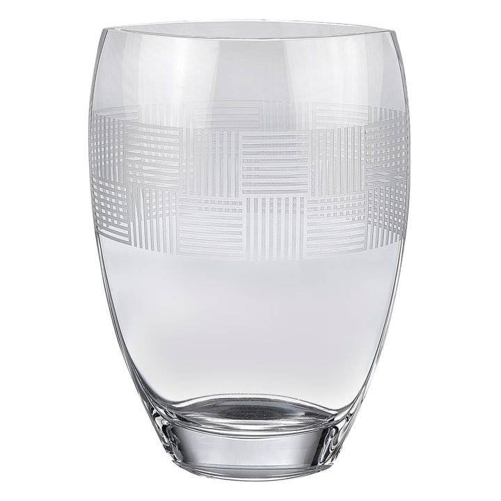 12" Clear With Geometric Pattern Oval Crystal Table Vase