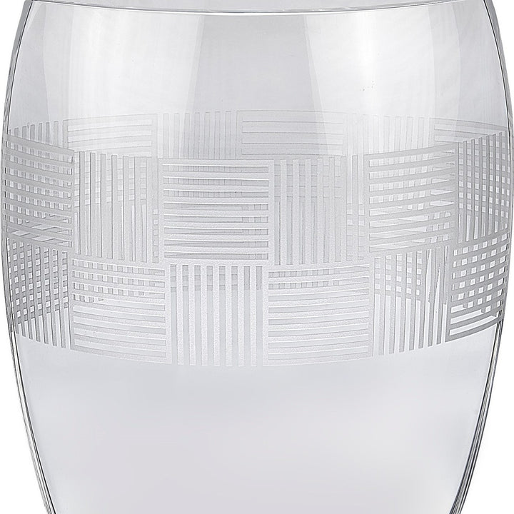 12" Clear With Geometric Pattern Oval Crystal Table Vase