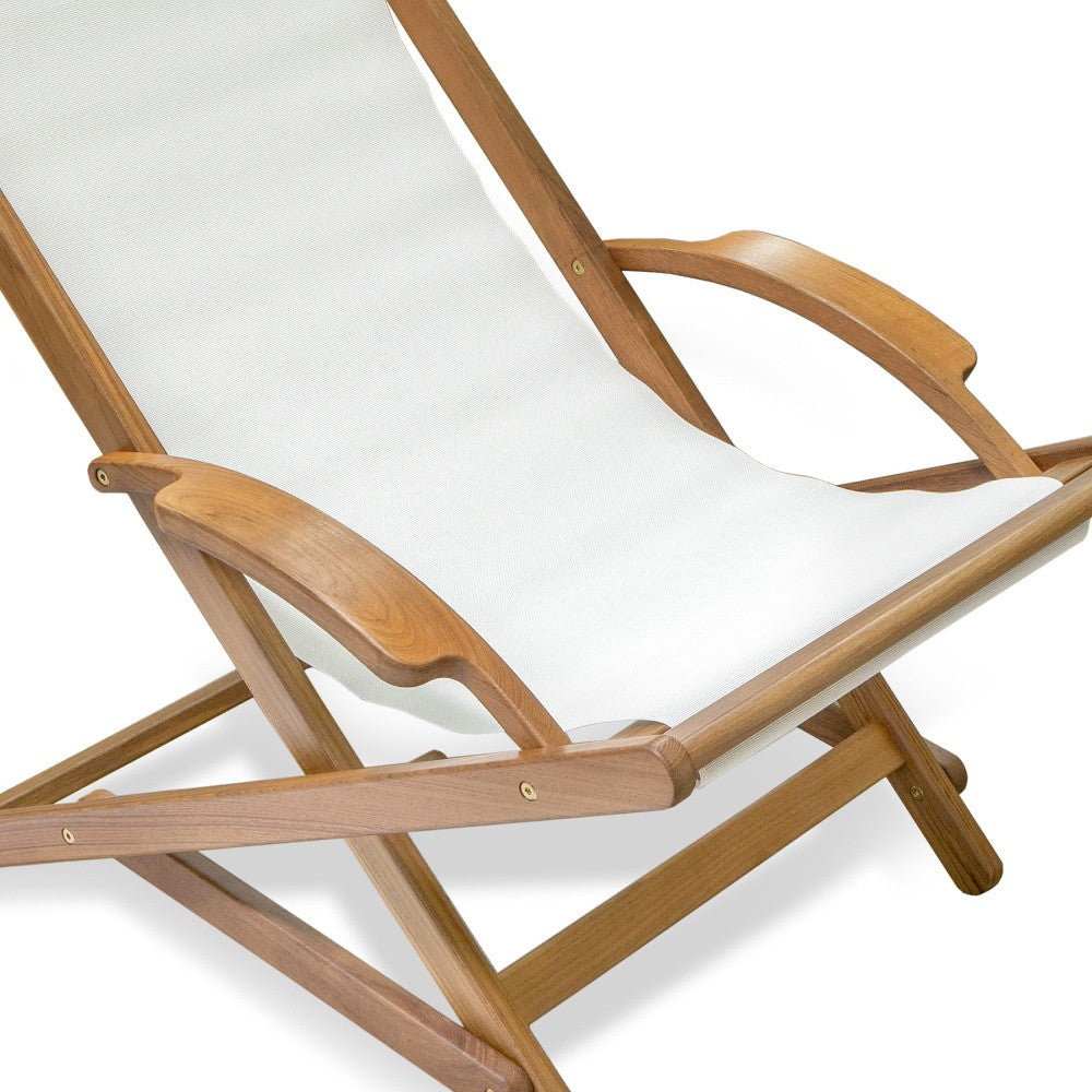 27" White and Natural Wood Solid Wood Indoor Outdoor Deck Chair