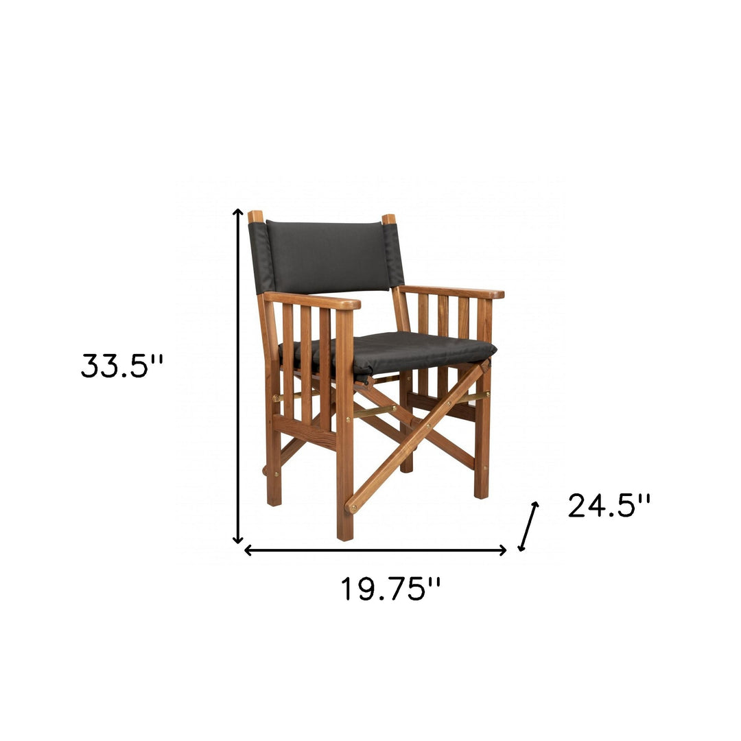 20" Black and Natural Wood Solid Wood Indoor Outdoor Director Chair with Black Cushion