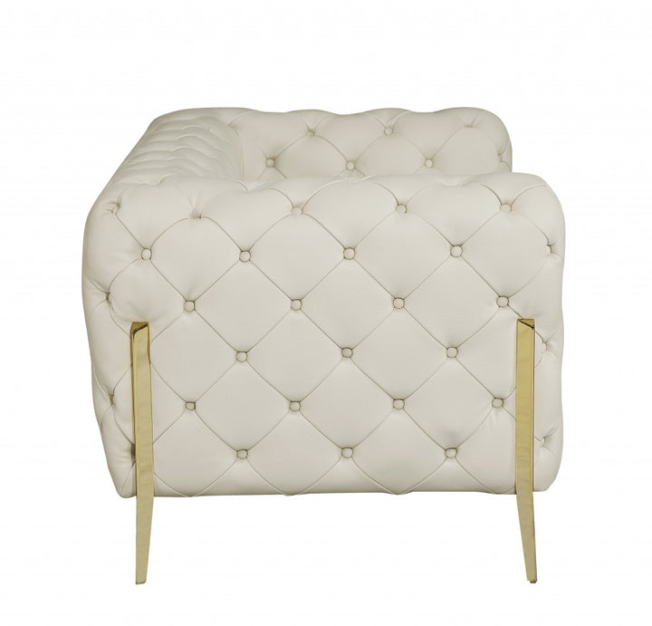 45" Beige And Gold Italian Leather Tufted Chesterfield Chair