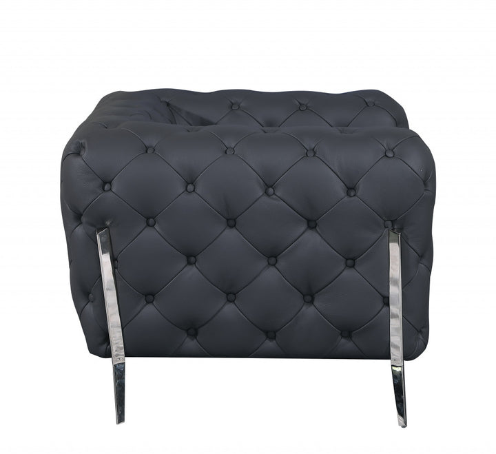 Glam Gray and Chrome Tufted Leather Armchair