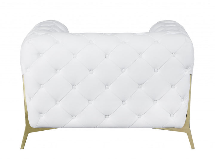 Glam White and Gold Tufted Leather Armchair