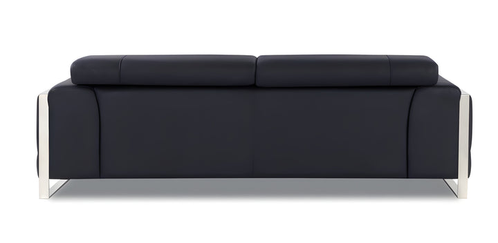 89" Black Italian Leather Sofa With Silver Legs