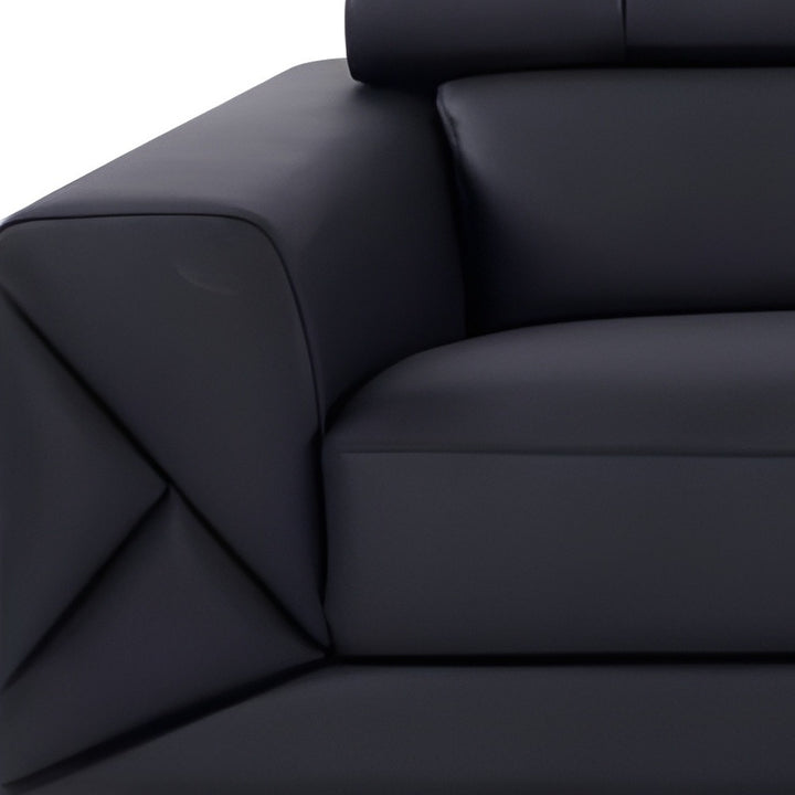 89" Black Italian Leather Sofa With Silver Legs