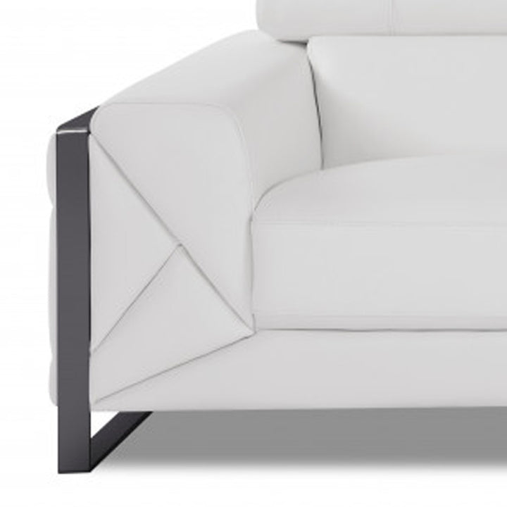 89" White Italian Leather Sofa With Chrome Legs